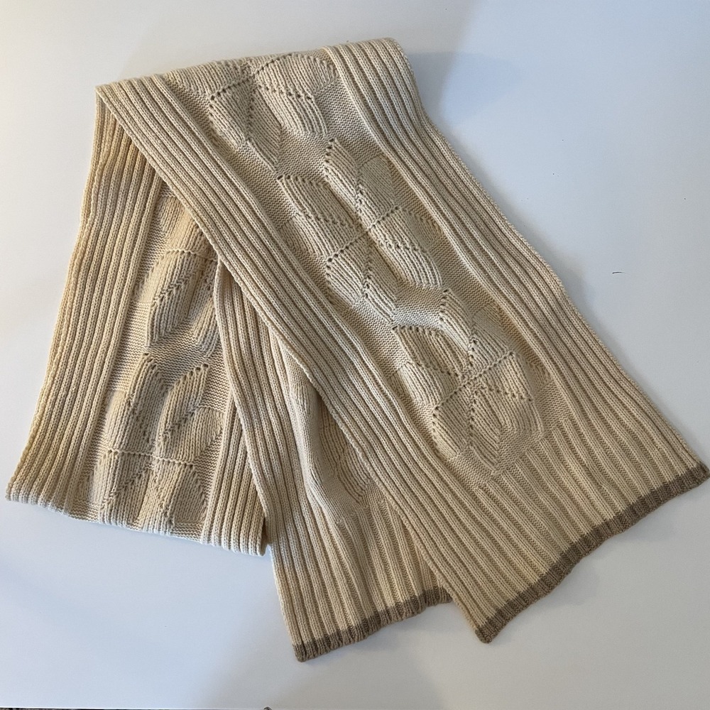 Bloomingdales‎ 100% Cashmere Ribbed Knit Snowflake Neck Scarf Cream Winter READ